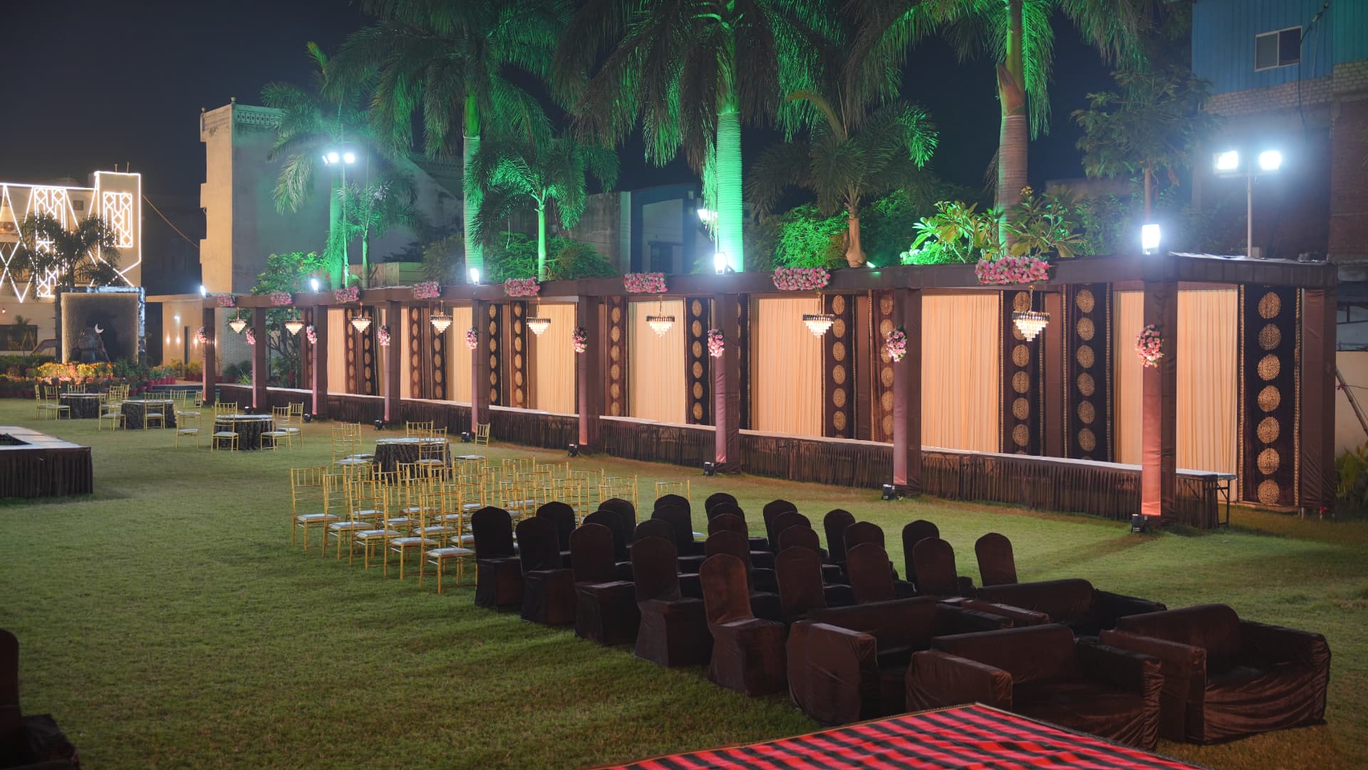Guest seating arranged on the lawn at Hari Amrit for a family function